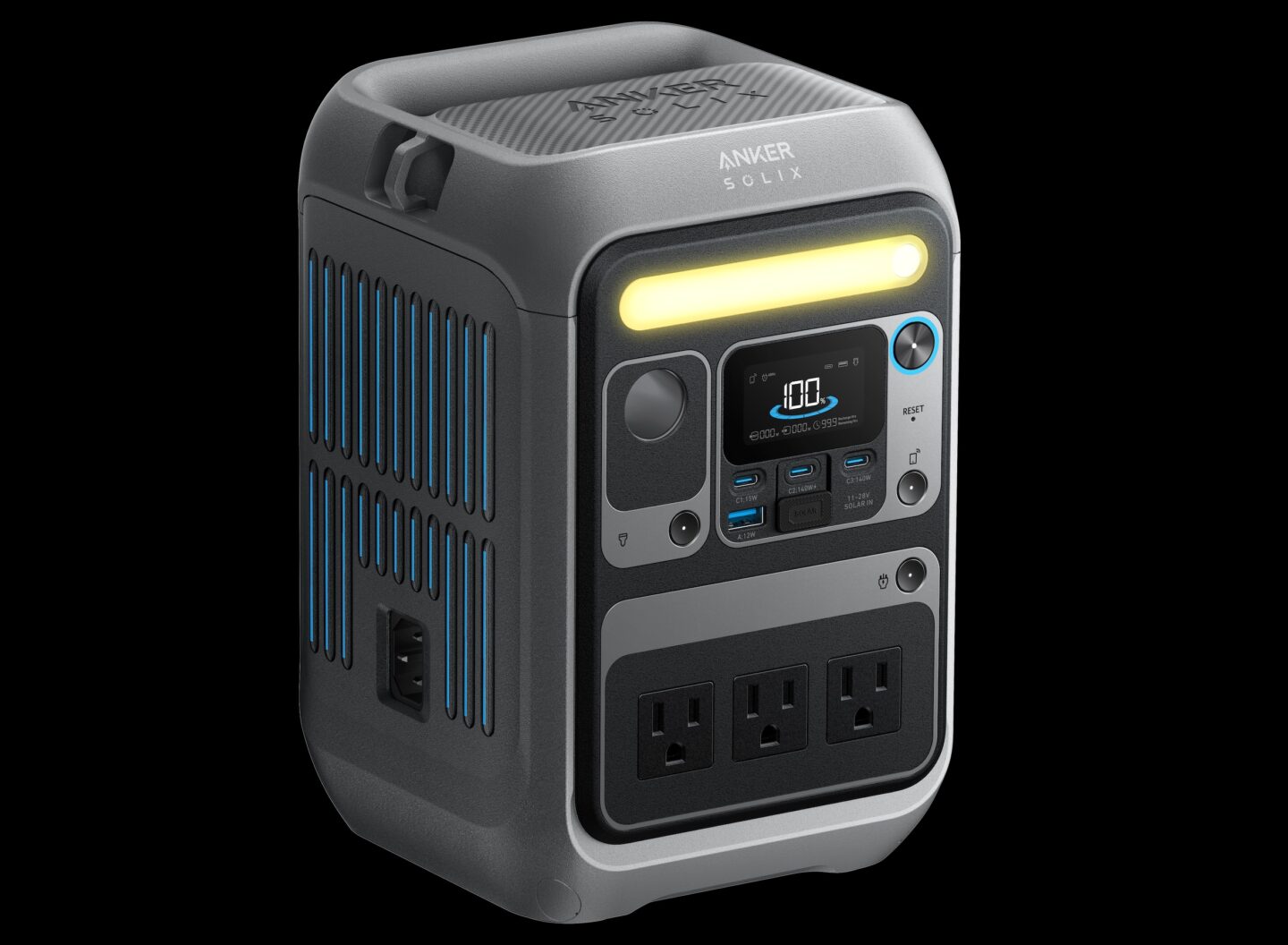 Anker Solix C300 Product shot of Anker Solix C300 power station with three AC outlets