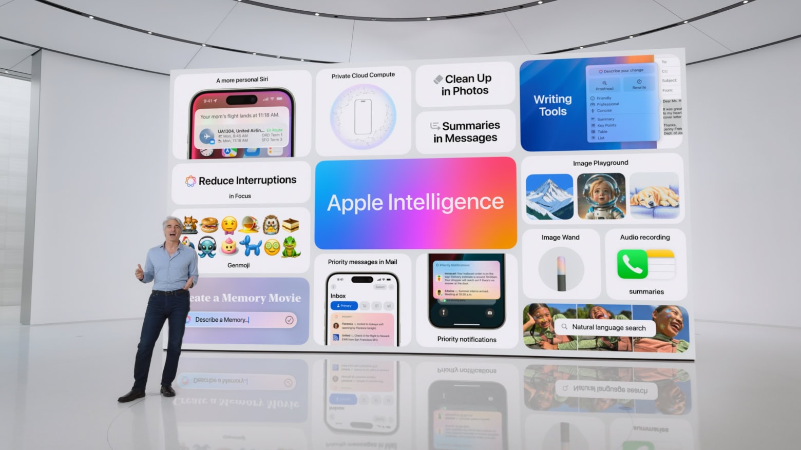 Apple Intelligence announced at WWDC24 Apple software chief Craig Federighi unveils Apple Intelligence during the WWDC24 keynote.