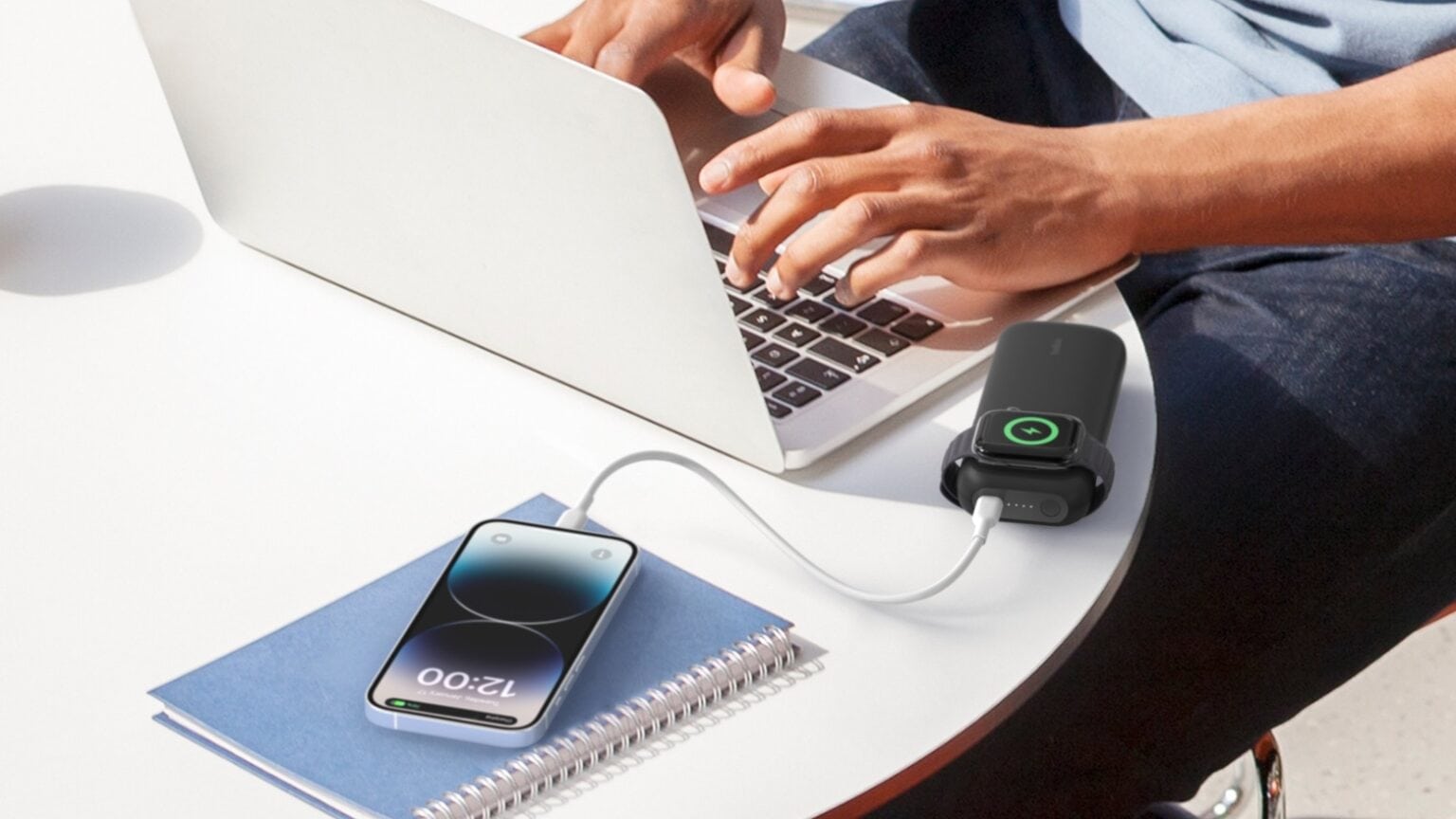Belkin BoostCharge Pro Fast Wireless Charger for Apple Watch + Power Bank 10K in use