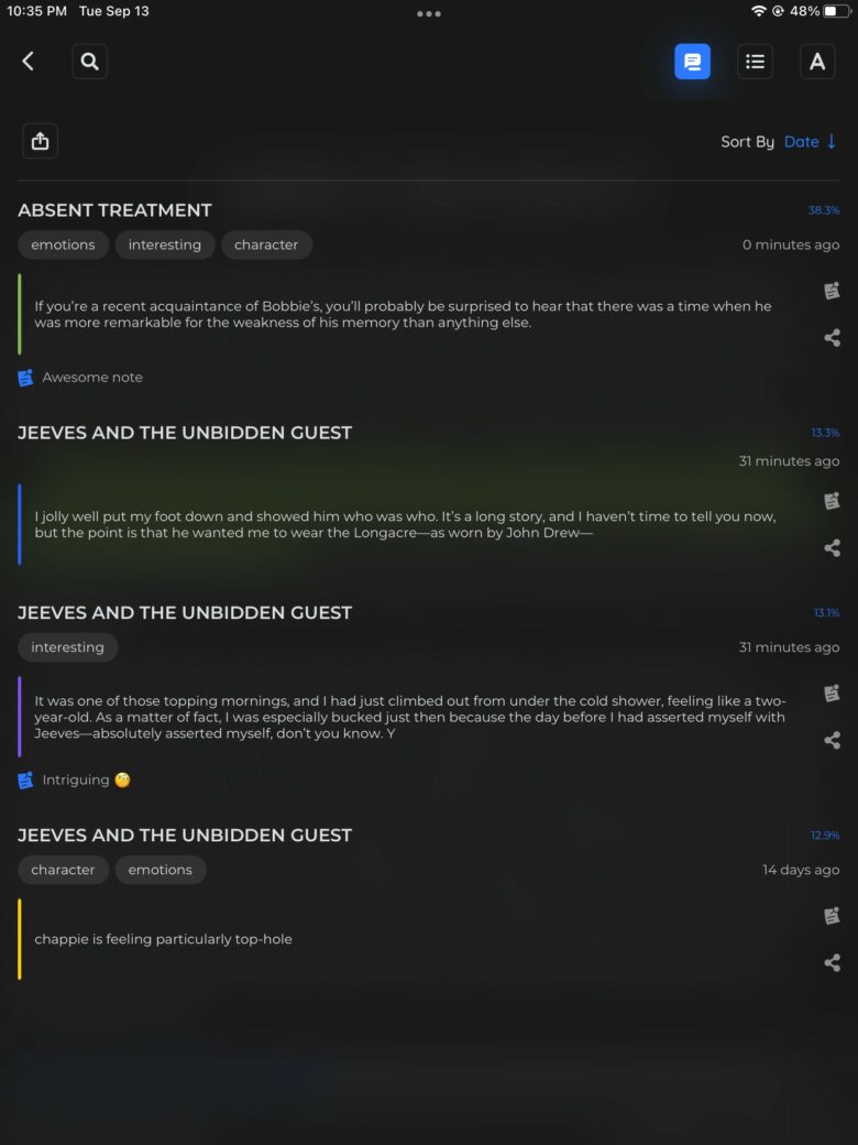 BookFusion Highlights Annotations With the BookFusion ebook app, you can see a list of highlights with their associated notes and tags.