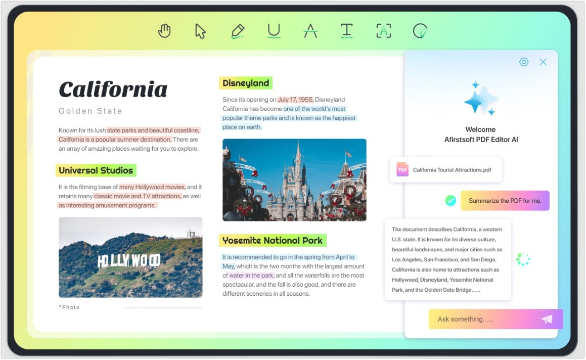California A screenshot of Afirstsoft PDF editor of a document with the title "California."