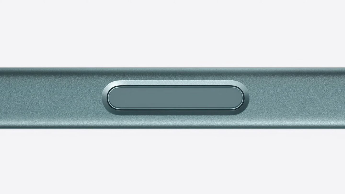 Camera Control Button The sapphire-coated Camera Control button of an iPhone 16