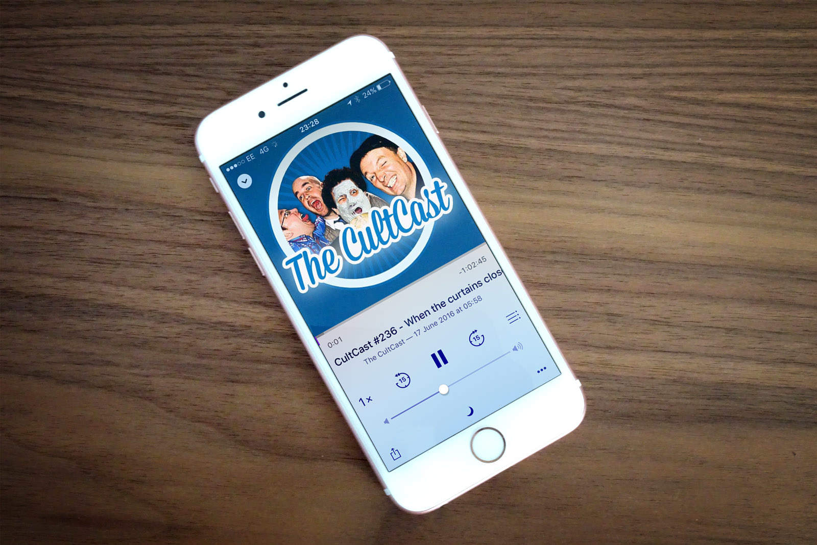 Advertise on The CultCast A photo of an iPhone playing The CultCast, Cult of Mac's weekly Apple podcast, which you can buy advertising upon