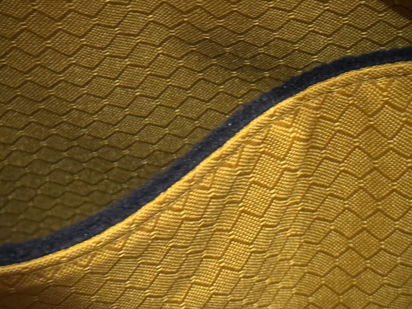 Goldenrod nylon interior WaterField Designs bag Close-up photo of the goldenrod-colored nylon interior of a WaterField Designs bag.
