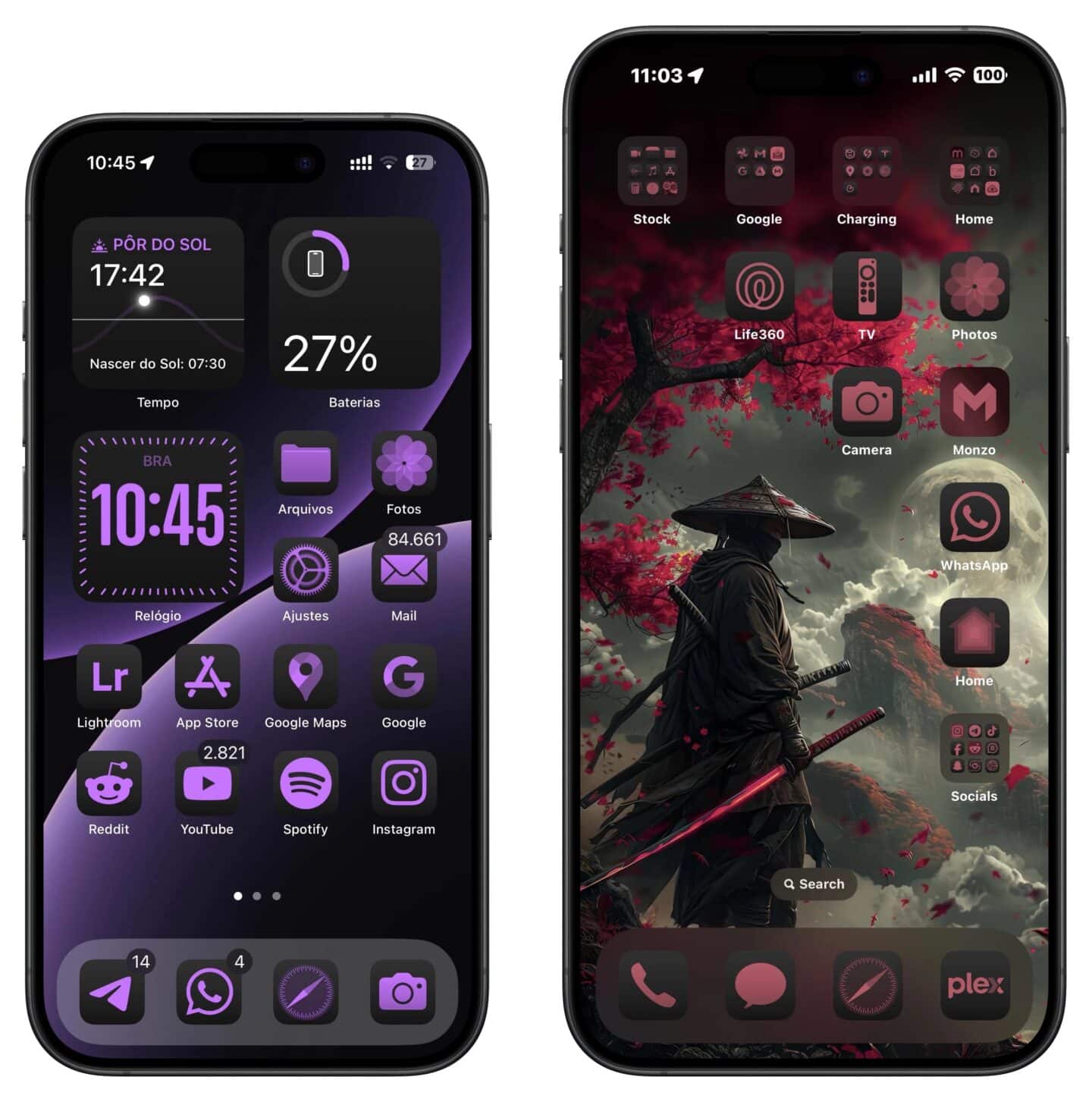 IOS 18 Custom Home Screens Dark purple and dark red home screens made in iOS 18