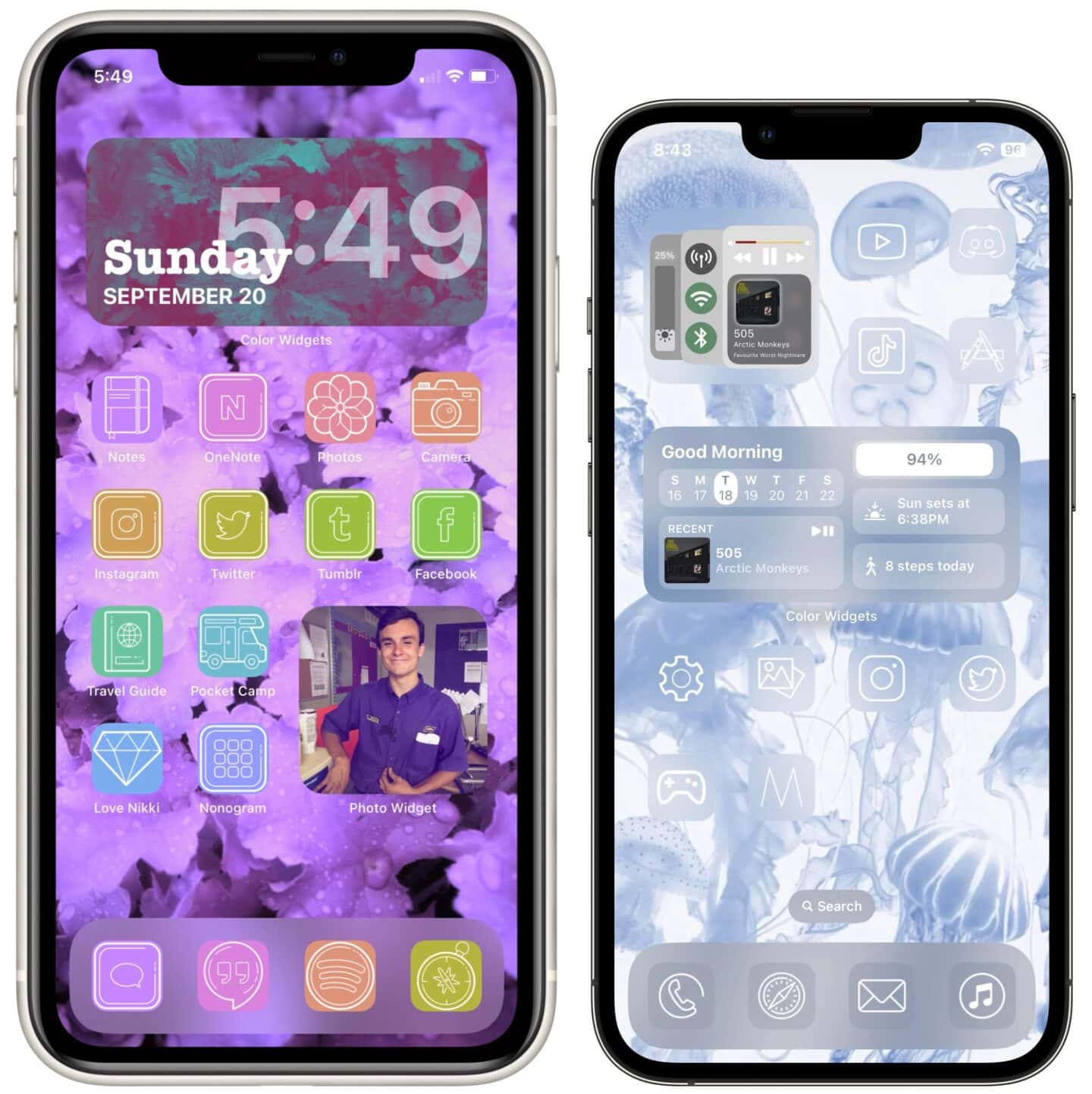 IOS 18 Custom Light Icons Custom Home Screens with pastel and light blue colors.