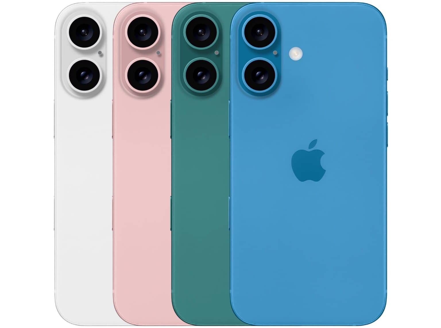 The iPhone 16 and 16 Plus lineup showing the rumored colors.