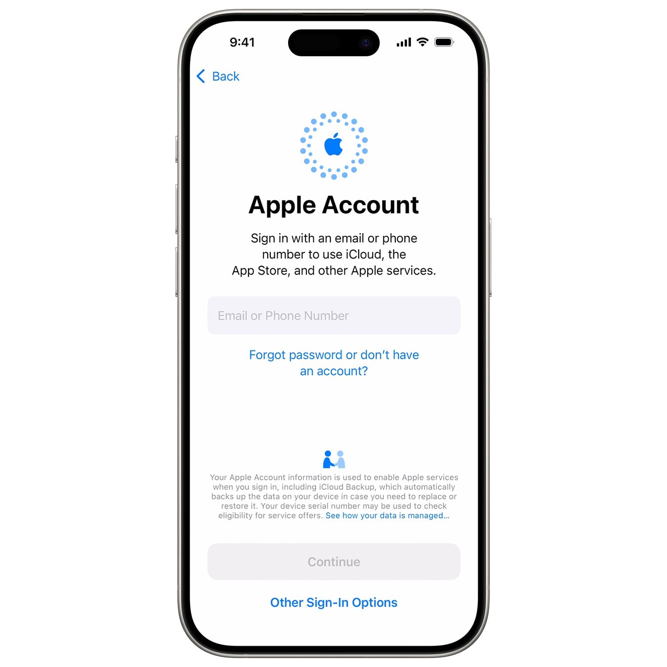 IPhone Setup Apple Account Signing into an Apple Account a new iPhone