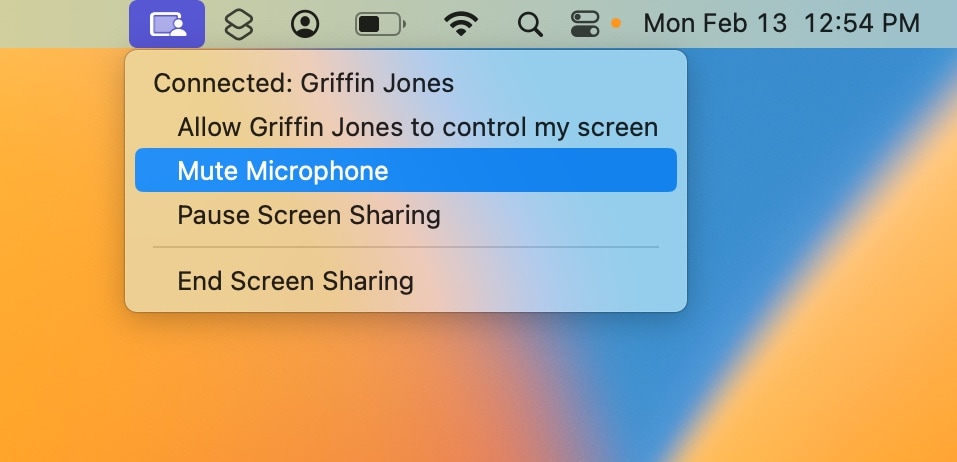 Mute Microphone Mute Microphone during an active screen share