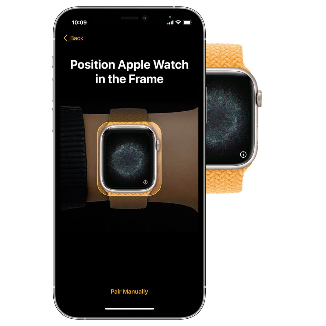 Pair Apple Watch to iPhone Point your iPhone camera at your Watch to pair them.