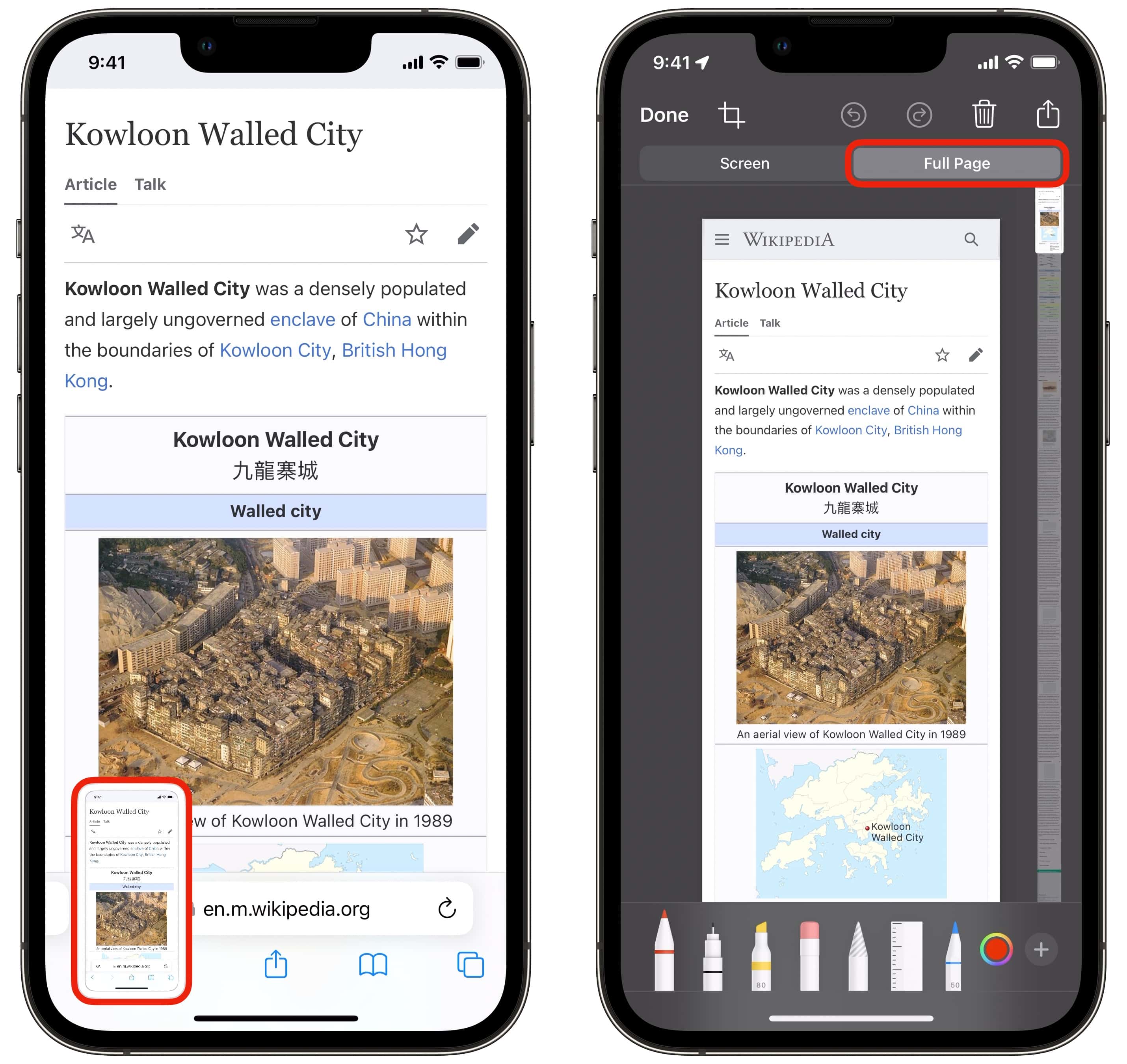 Screenshotting a full page on iPhone