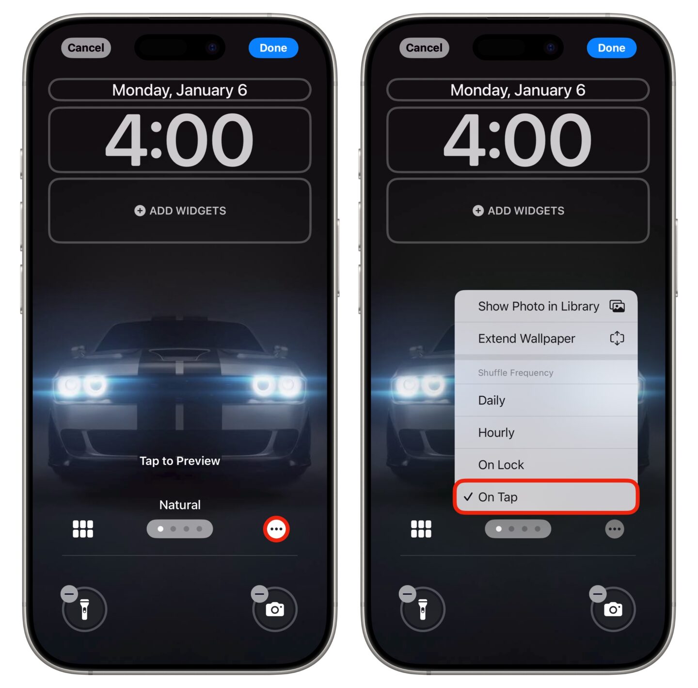 Set Shuffle to On Tap Setting Shuffle Frequency to On Tap.