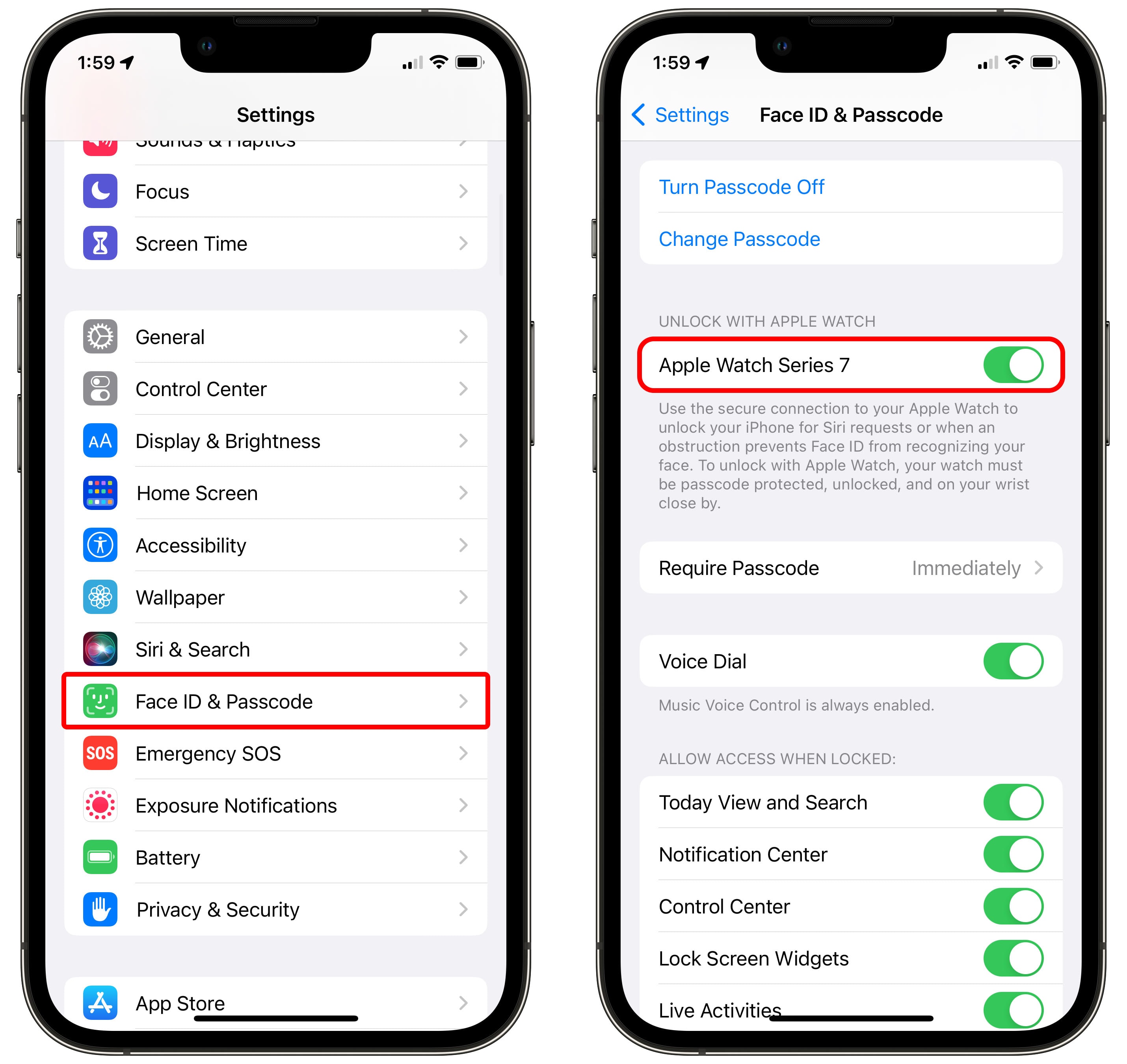 Unlock with Apple Watch Enable Unlock with Apple Watch in your passcode settings on iPhone.