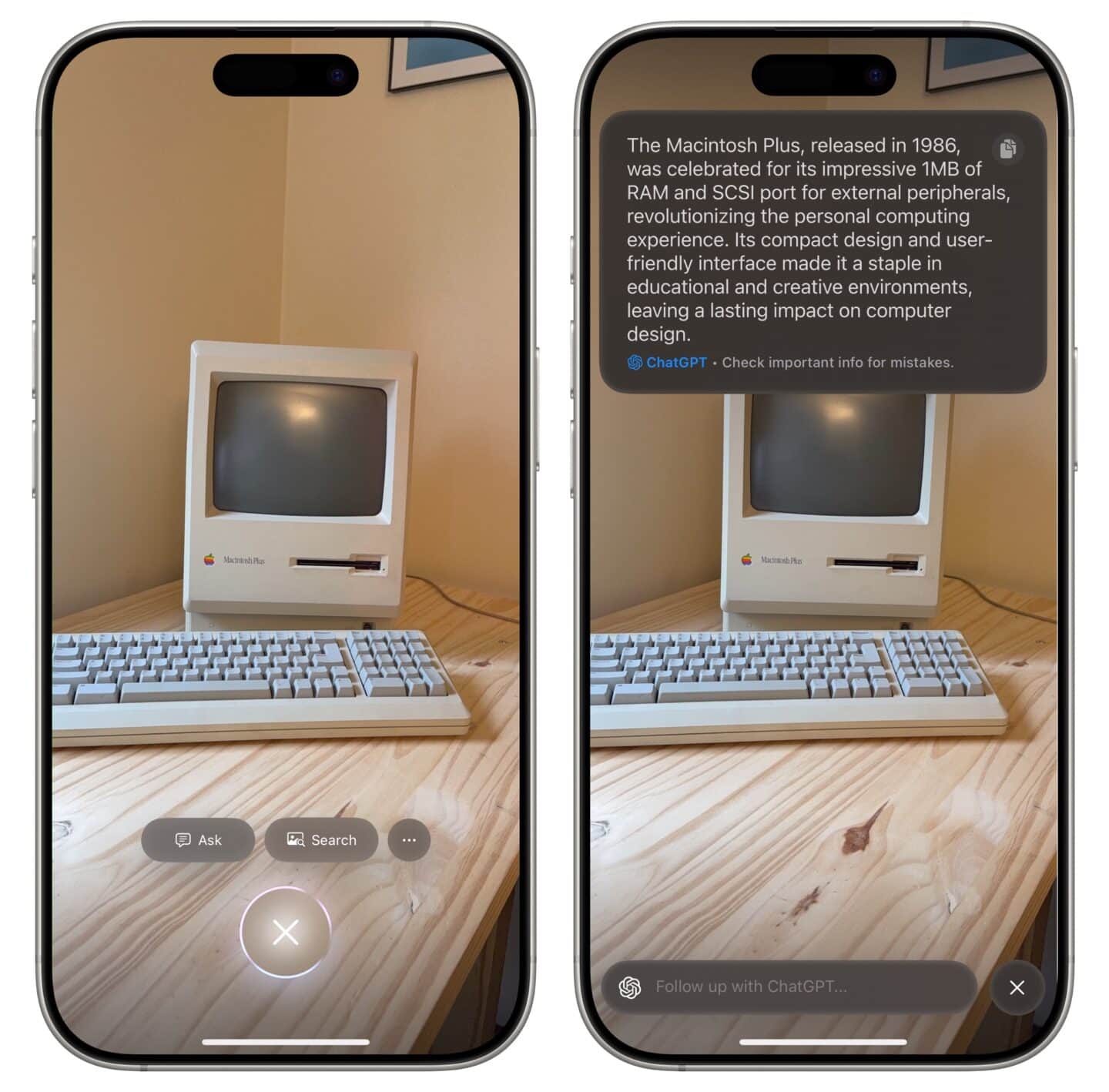 Visual Intelligence ChatGPT Looking up information on a Macintosh using Visual Intelligence