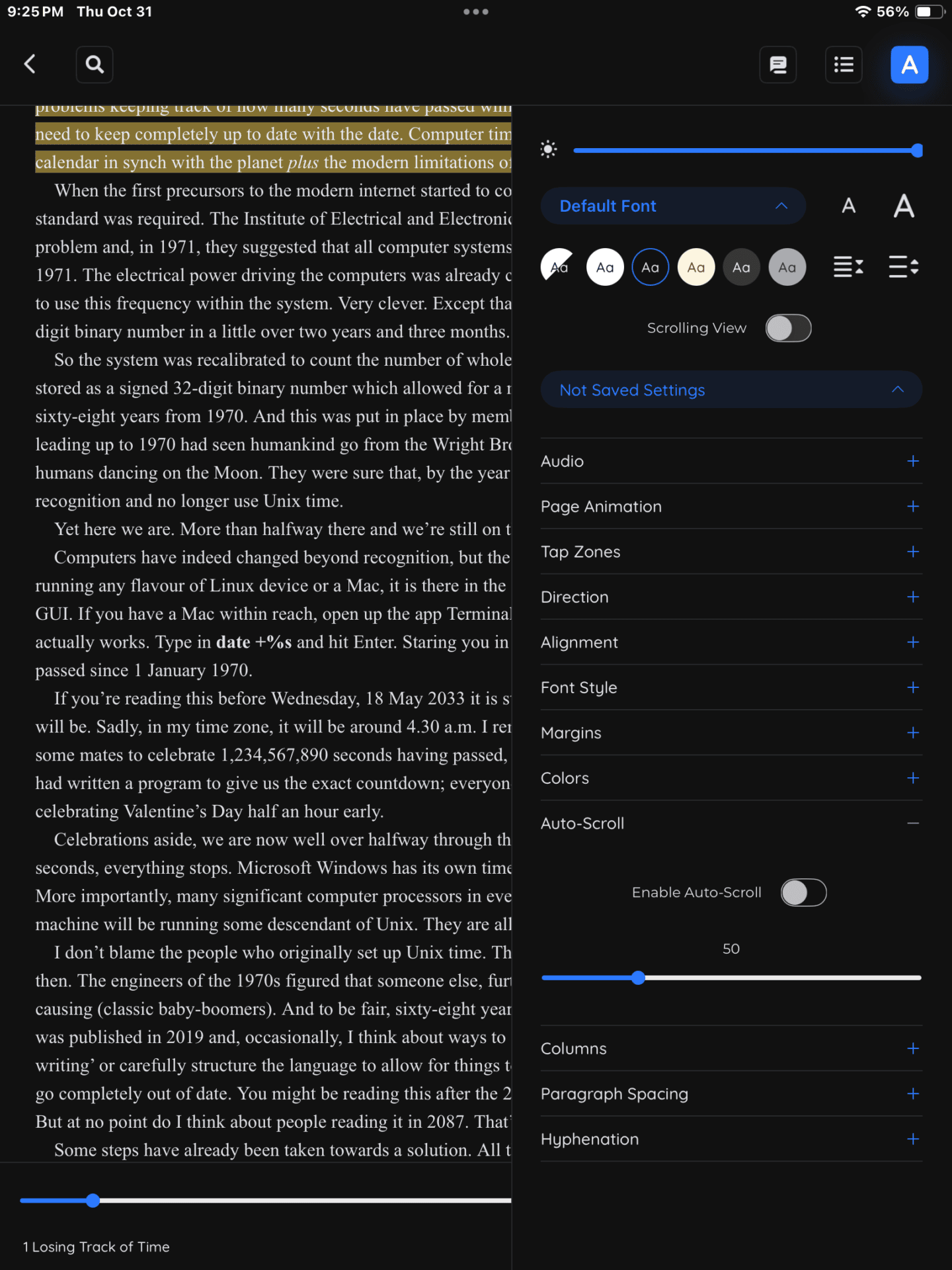 BookFusion Auto Scroll Screenshot showing BookFusion's Auto-Scroll feature